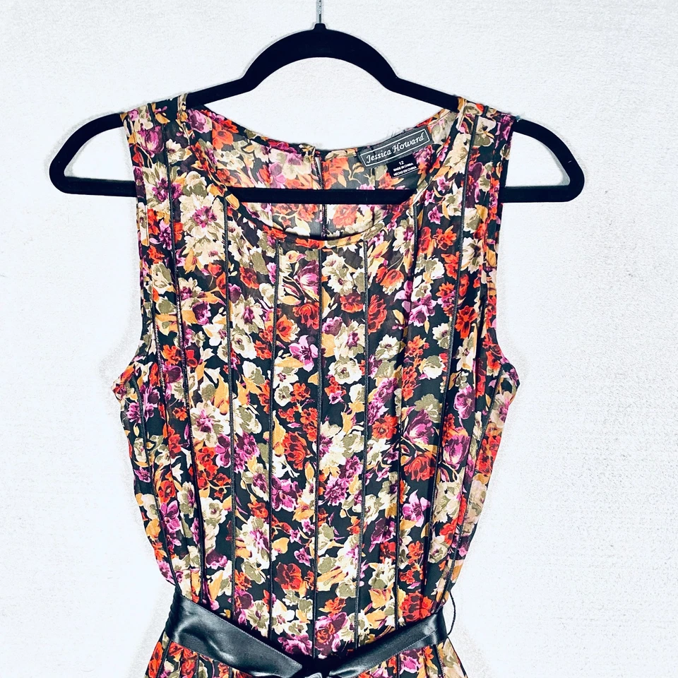 Vintage Jessica Howard y2k Dress Womens M Multicolor Pleated Belted Whimsy Goth - Image 4 of 4