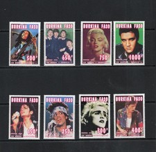 S9737 Burkina Faso 1996 Entertainer, Elvis, Bob Marley, Madonna 8v. MNH