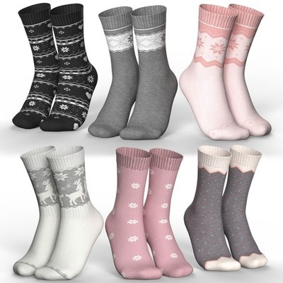 6 Paar Thermosocken (85% Baumwolle) Design Winter Socken Warm Vollfrottee Damen