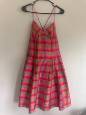VTG Isaac Mizrahi Target 100% Silk Plaid Sundress Size 8 Pink Orange Rainbow