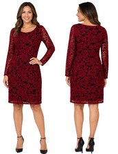 Eliza J Dress S 12 Burgundy Black Lace Sheath Cocktail Party Lined Long Sleeve