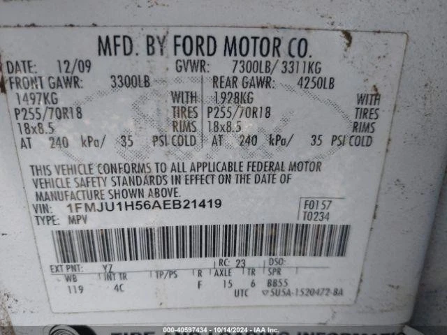 Used Rear Left Door Interior Trim Panel fits: 2010 Ford Expedition Grade A - Imagem 4 de 4