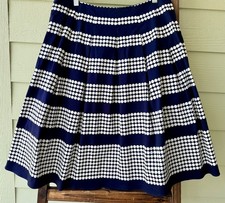 Talbots Navy Cream Polka Dot Pleated Woven Cotton Stretch Midi Skirt Sz: 8P NWOT