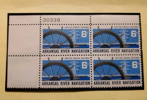 US Scott # 1358 US Plate Block Arkansas River Navigation MNH Disturbed Gum 1968 - Picture 1 of 2