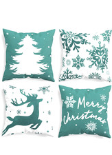 CaliTime Christmas Throw Pillow Covers Set of 4   20x20 Fleece Trees Deer Snowfl