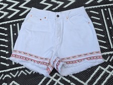 Vintage Denim Jean Shorts JORDACHE white floral fringe 13/14 1980's EUC