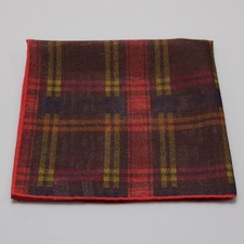 Seaward  Stearn NWD Cotton Blend Pocket Square In Brown / Red / Yellow Plaid