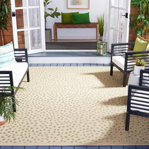 Courtyard Collection Area Rug - 9' x 12', Beige & Green, Cheetah Animal Print...