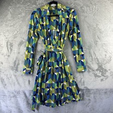 Calvin Klein Wrap Dress Women’s 8 Blue Green Bright Geometric Print