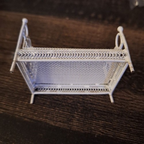 Metal Doll Bed 3x2x2 Inches Furniture White Coil Dollhouse Miniature Bedroom - Picture 3 of 8