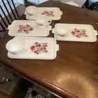 Vtg. Fire King Anchor Snack Set Primroses/ Cups Set of 4 Excellent Condition