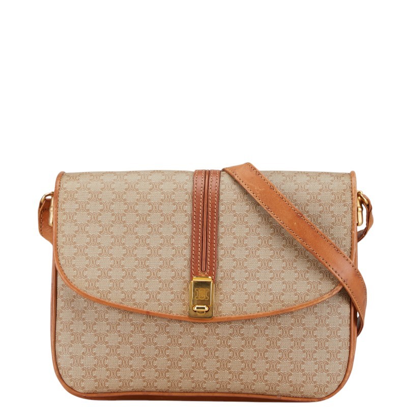 Celine Macadam Crossbody Bag in Beige Brown PVC Leather for Women 8.7x7.1x1 Inches