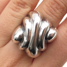 925 Sterling Silver Vintage Modernist Ribbed Oxidized Ring Size 7