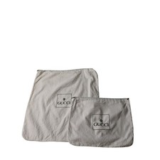 Vintage Gucci Dust Bag Lot of 2 Cream Cotton Flannel Drawstring Logo Pouch Set