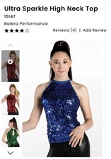 Balera Ultra Sparkle High Neck Top Blue Sequin Large Adult Dance Jazz Costume