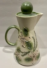 MCM CERAMIC PITCHER, HANDCRAFTED, FLORAL DECORATED, DIMENSIONAL, SIGNED MARION.