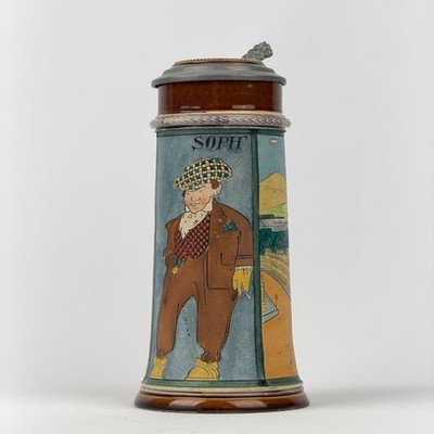 Antique J.P. Thewalt Beer Stein   1395 0.5L  Soph  Etched Inlaid Lid