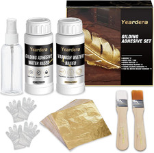 Gold Leaf Kit, 100Ml Gilding Adhesive and Varnish with 100 Gold Leaf Sheets f...