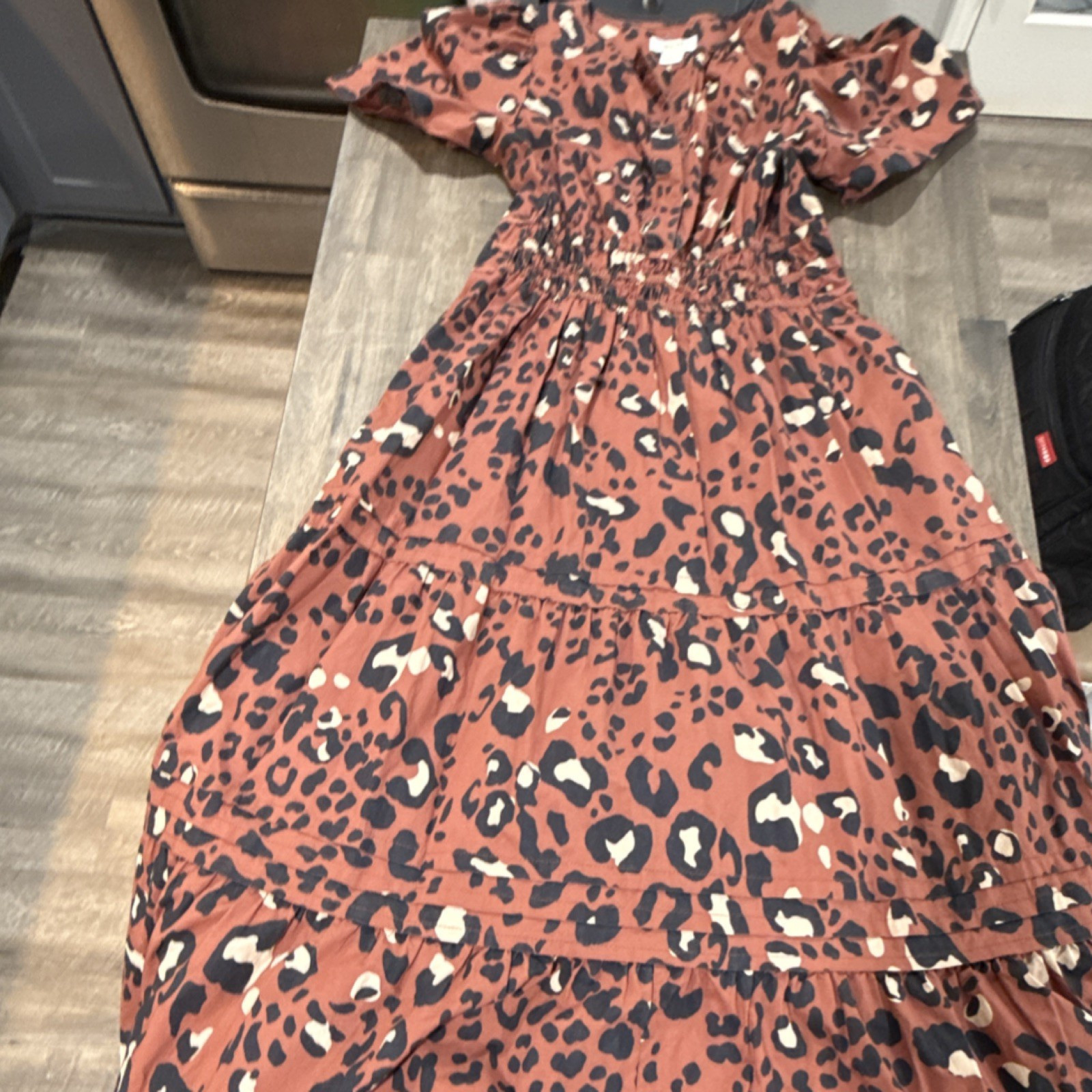 Maeve by Anthropologie Maxi Dress Leopard Print Puff Sleeve Ruffle Long Size S