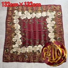 Christian Dior Large Scarf 132x132cm Red 100% Silk White Rose