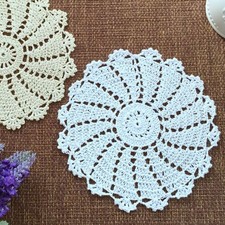 4Pcs/Lot White Vintage Hand Crochet Lace Doilies Round Cotton Placemats Doily 7"
