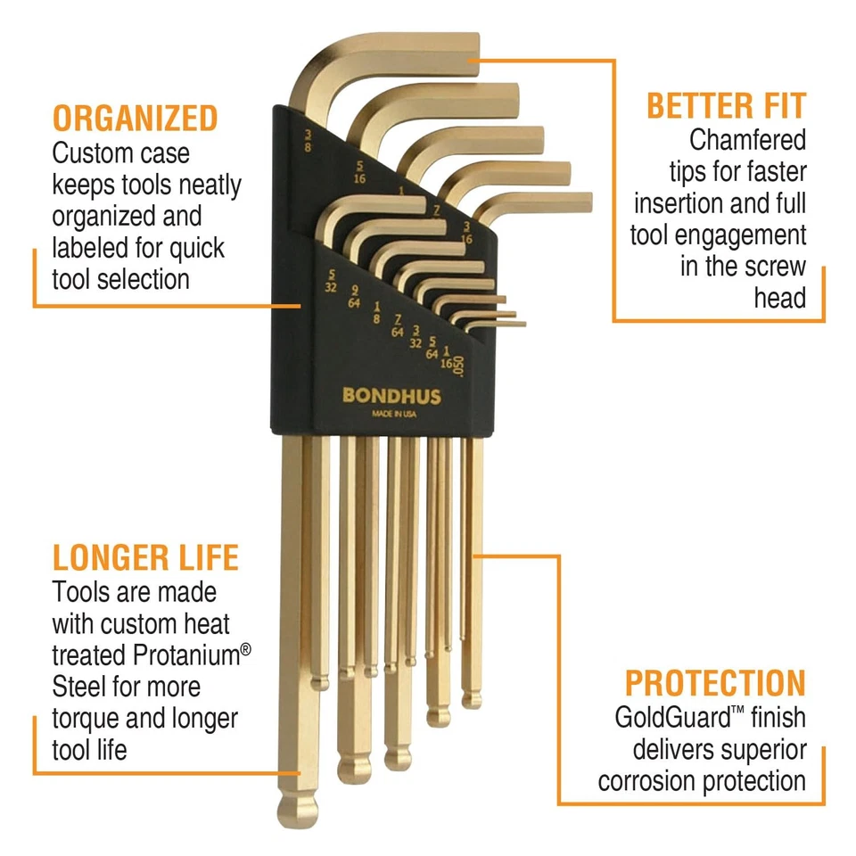 20899 Inch/Metric GoldGuard Plated Ball EndL-Wrench Double Pack 37937 (.050-3... - Image 2 of 4