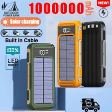 1000000mAh Portable Charger Solar Power Bank Battery Pack with cable for iPhone