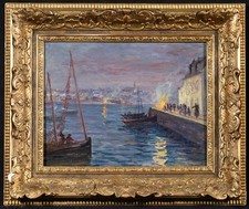 LEON BELLEMONT (1866-1961) LARGE SIGNED FRENCH OIL ON PANEL - SAINT JEAN EVENING