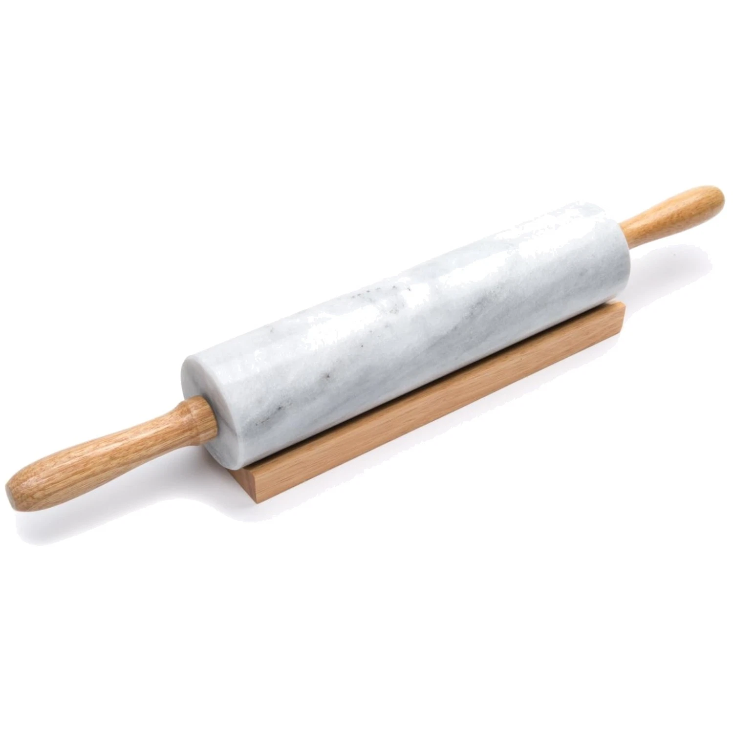 White Marble Rolling Pin with Wooden Cradle