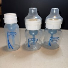 3x 4 oz Dr. Brown Baby Bottle Lot Natural Flow Bottles Wide  Narrow Neck  Lids