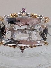 925 Sterling Silver NM Artisan Ring Faceted Clear Quartz Mixed Metal Size 8