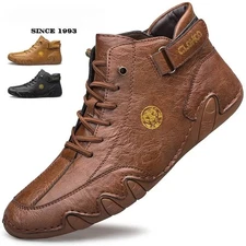 Hand-Sewn Soft-Soled Ankle Boots Men's Cycling Shoes High-Top Leather Sneakers