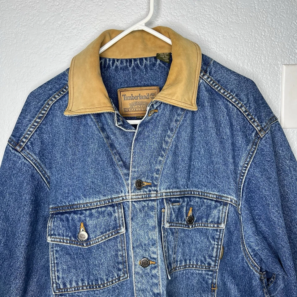 Timberland Weathergear Denim Trucker Men Jean/Suede Jacket 90’ Style Size Large - Image 4 of 4