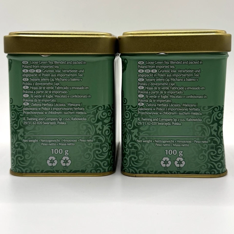 (2) Té verde en pólvora Twinings of London 3,5 oz 100 g latas de hojas sueltas selladas Foto 2 de 4