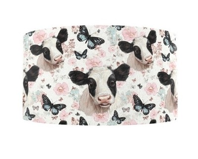 1 inch (1 yard) Cow flower butterfly farm Printed Grosgrain craft Ribbon 1266875