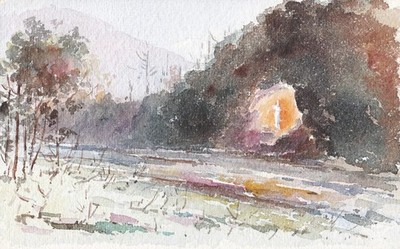 Landschaft Bäume landscape trees Aquarell watercolor drawing 1900