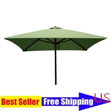 Square Patio Umbrella Wind Resistant UV Treated Pulley System Classic Wood Green