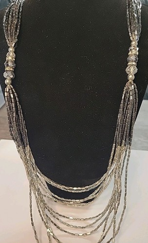 Chicos Multi Strand Draped Chain Necklace Silver & Gunmetal Tone 26" + 3.5" Long