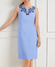 Talbots Shift Linen Women's Dress Sz 12 Embroidered Butterfly Novelty Whimsical