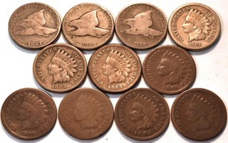 Lot (11) Better Flying Eagle Indian Head Cents 1857 1858 1861 1867 1868 79 Penny