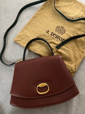 a. testoni Handbag Two-Tone Brown Moss Green Embossed Leather Shoulder Bag