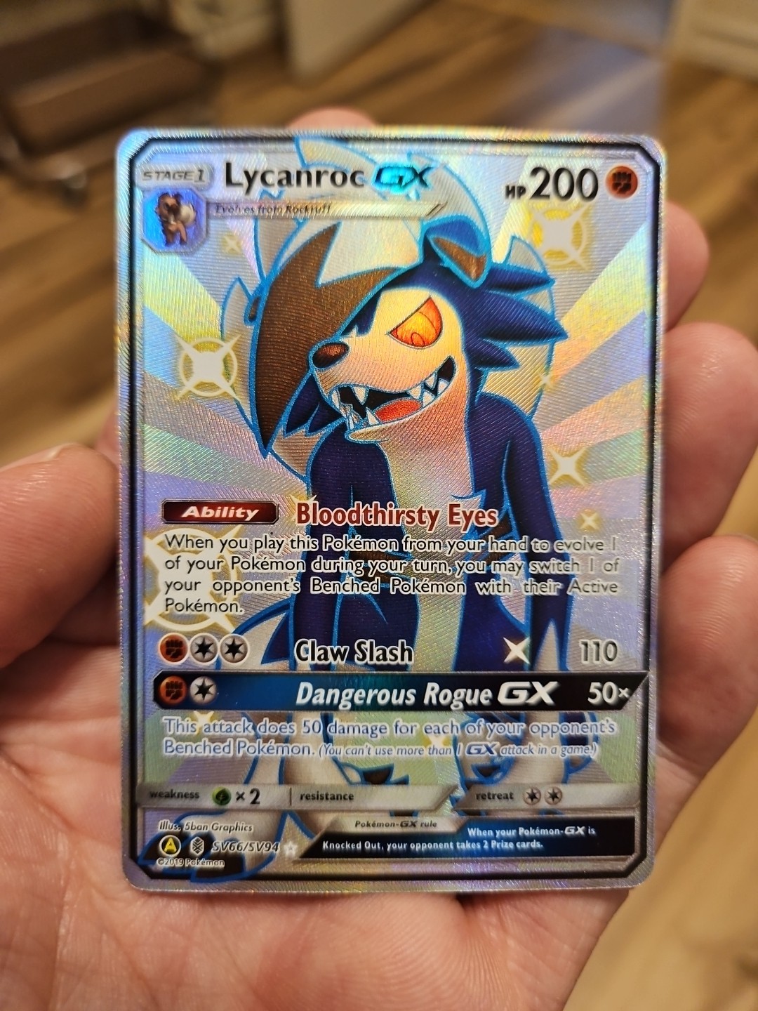 Lycanroc GX (SV66) Shiny Holo Rare Hidden Fates: Shiny Vault SV66/SV94 NM