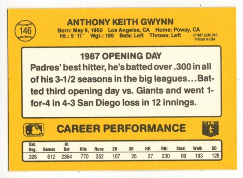 TONY GWYNN cards *** U PICK *** (Buy 2 or more for 60% DISCOUNT) Listing 3 of 3 - Picture 5 of 211