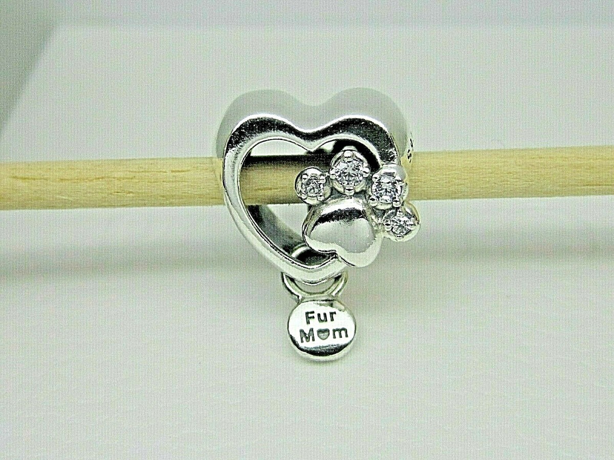Authentic Pandora #798873C01 Sparkling Paw Print & Heart Dangle