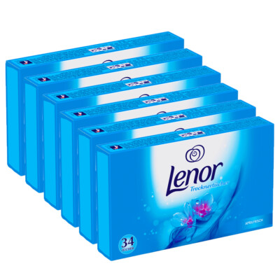 6 Packungen Lenor Trocknertücher Aprilfrisch Textilerfrischer 6 x 34 Tücher