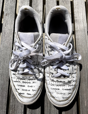 Reebok Classic Club C 85 White Signature Logo Monogram Print Women Sneakers 37