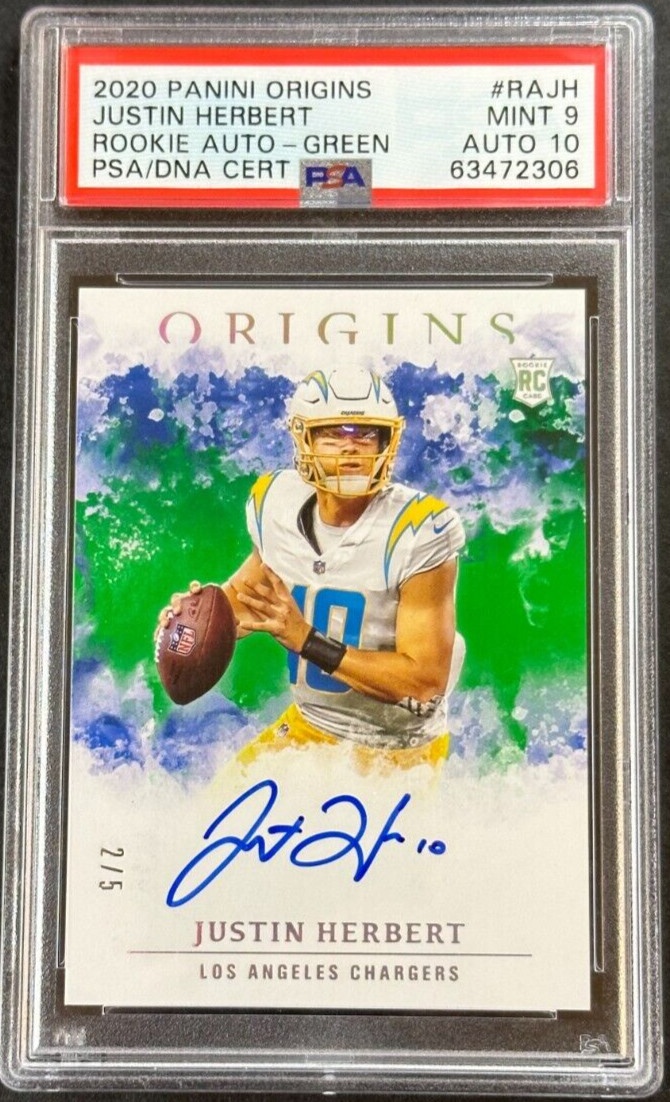 Justin Herbert Panini Origins Rookie Autographs #RAJH Green