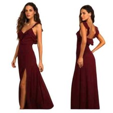 Lulus Adoring Glances Ruffled Maxi Dress Sleeveless Burgundy Women's Size M NWT