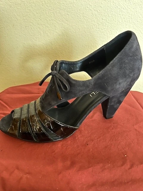 Туфли-лодочки Vaneli темно-синие замшевые лакированная кожа отделка кожаная подошва Vero Cuoio 6,5 M - Изображение 4 из 4