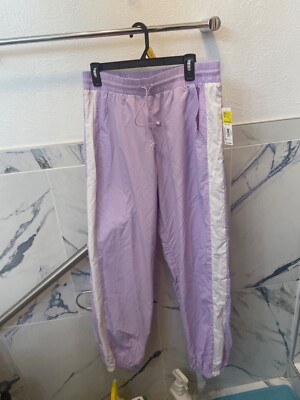 Nylon waterproof light purple pants with white stripes women